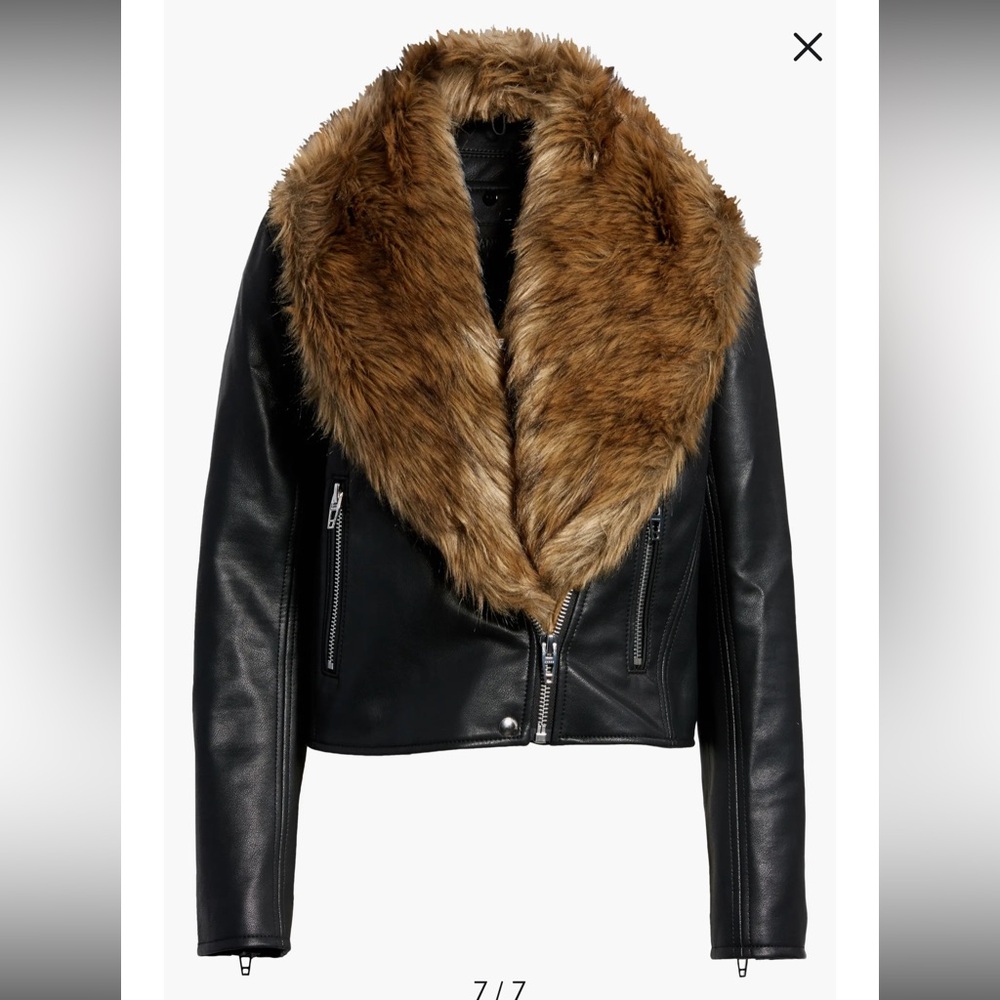 BLANK NYC Night Fever Faux Leather Moto Jacket Fur Removable Biker S- like new
